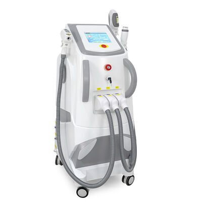 Máquina de belleza láser multifuncional tres en uno con mango vertical, depilación láser indolora y segura, máquina de eliminación de tatuajes láser RF