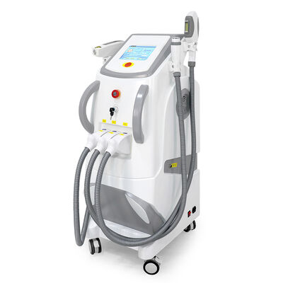 Máquina de belleza láser multifuncional tres en uno con mango vertical, depilación láser indolora y segura, máquina de eliminación de tatuajes láser RF