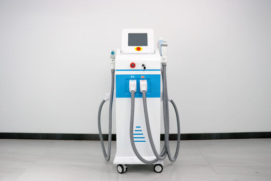 Máquina de belleza láser multifuncional 4 en 1 Luz magneto-óptica Vertical de cuatro mangos Depilación láser indolora y segura Eliminación de tatuajes láser Máquina de RF